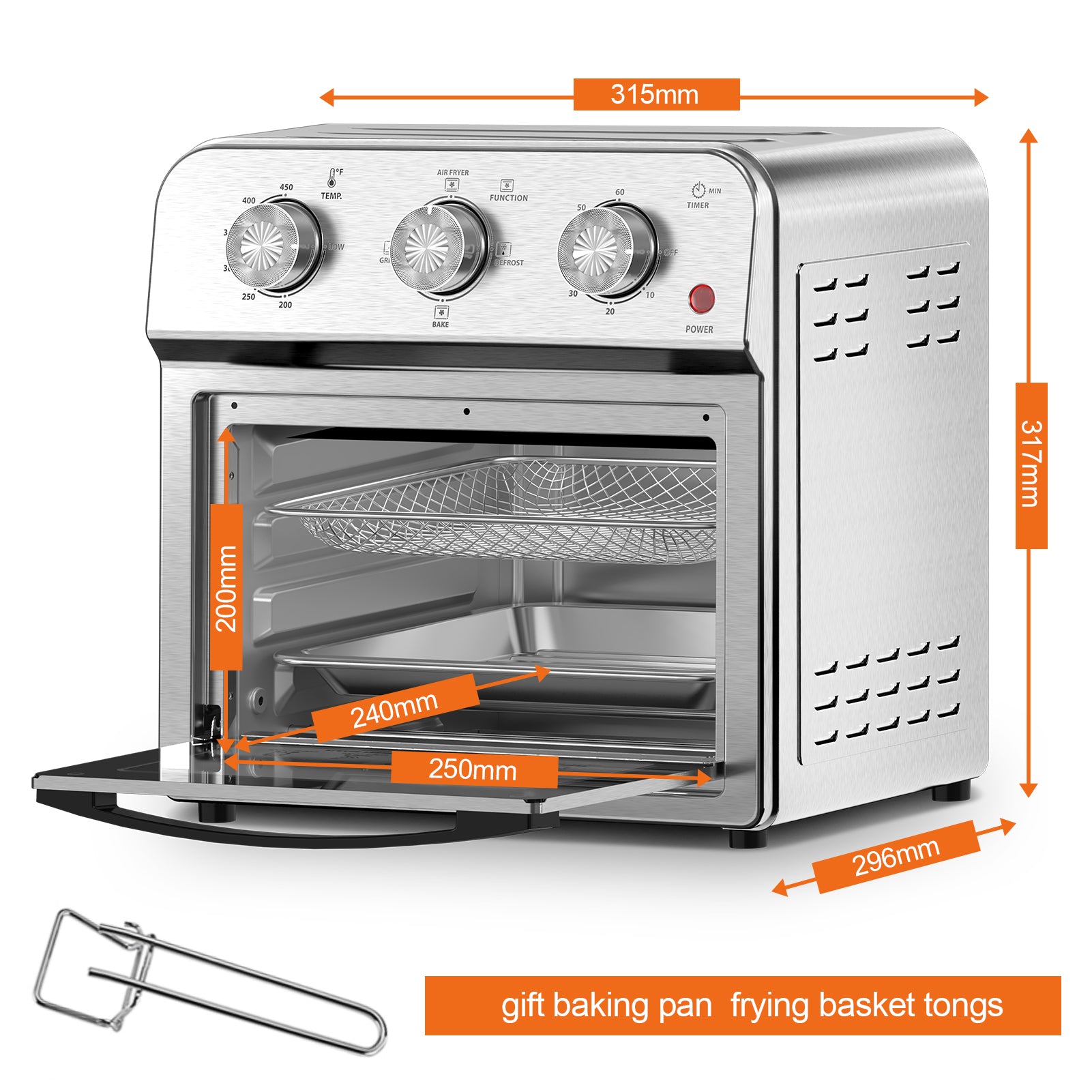 13QT Air Fryer Toaster Oven, Healthy Oil-Free Cooking, Multifunctional Convection Contertop Oven, Adjustable Time, Temp Control, Stainless Steel, Amazon Resale Prohibited