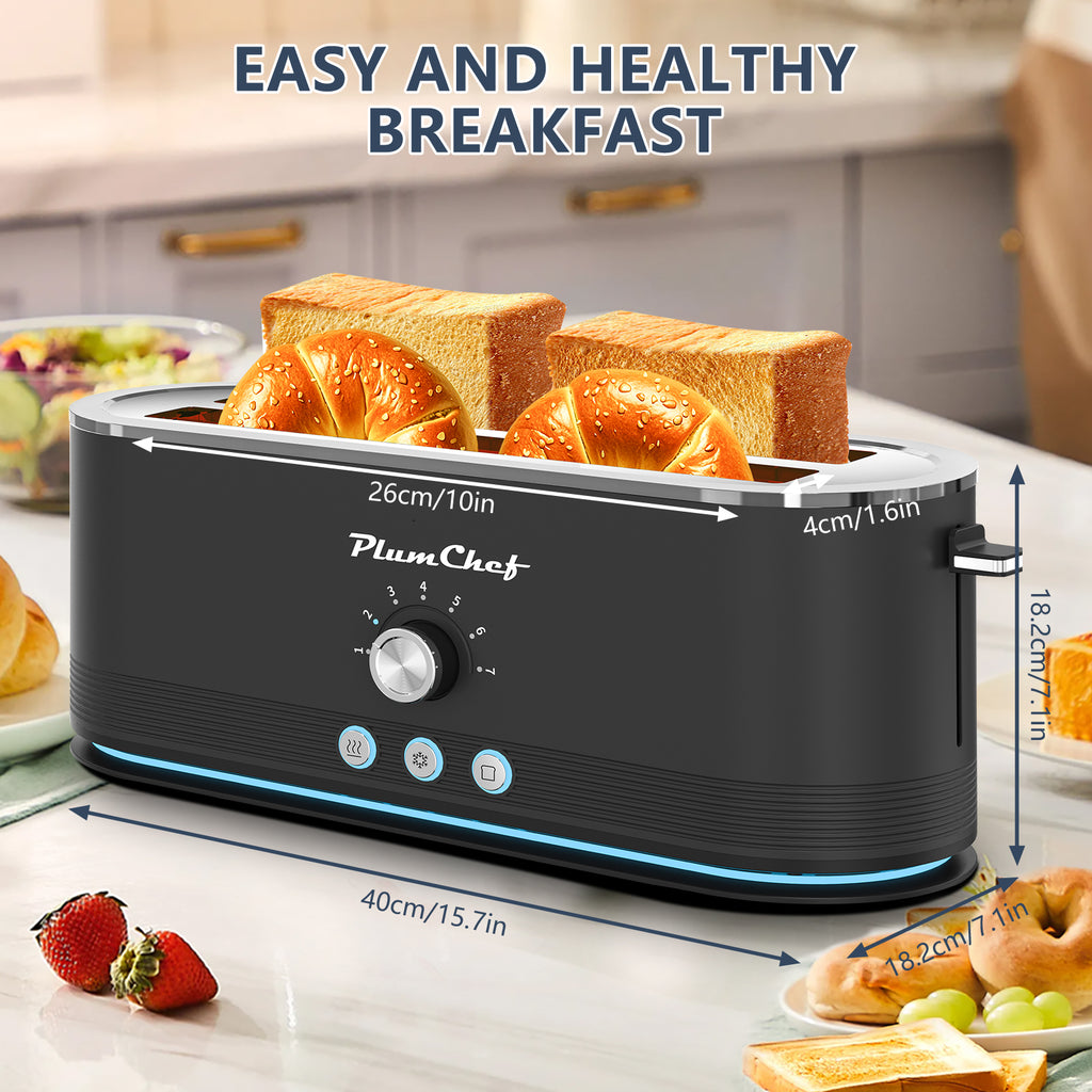 4-Slice Toaster, 7 Settings, Defrost, Reheat Functions, Removable Crumb Tray, Full Body Stainless Steel Housing, Anti-Fingerprint, Anti-Jam, 1350W, Black, Amazon Resale Prohibited