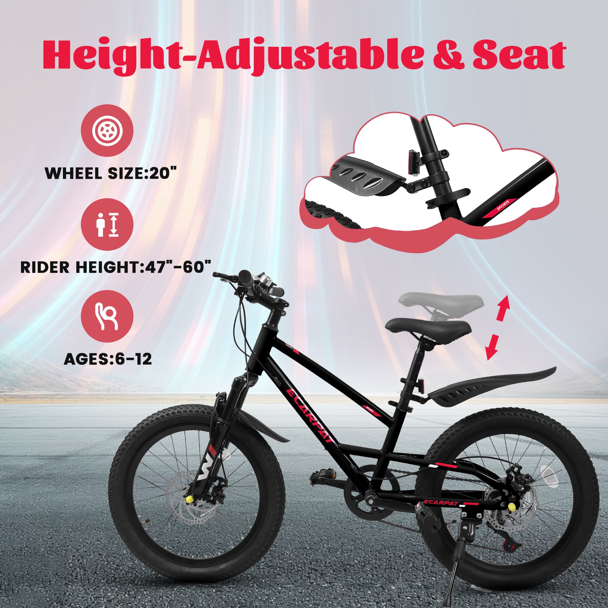A20184 20 Inch Mountain Kids Bike For Boys & Girls, Ages 6-12, 7-Speed With Front Suspension