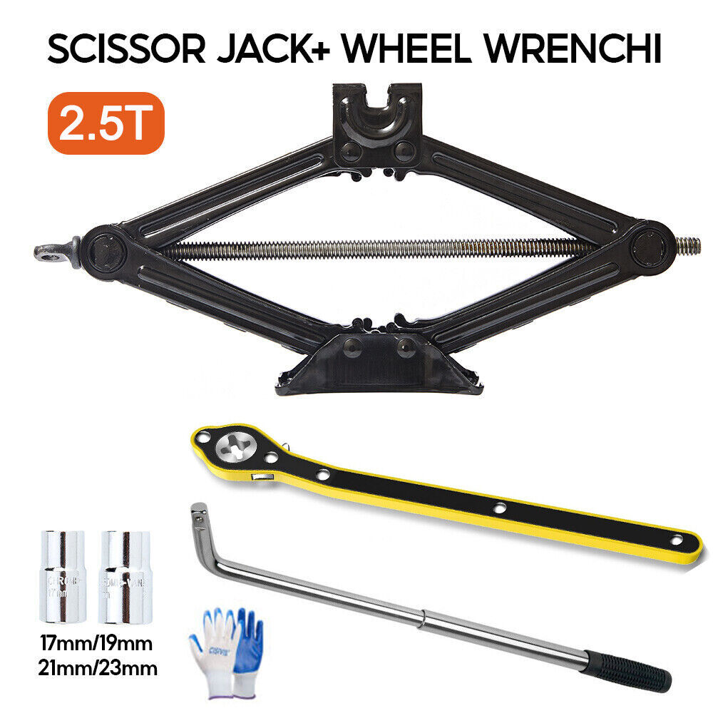 2.5T Scissor Jack And Extendable Wheel Wrench Brace Socket Car Van Tire Hand Tool