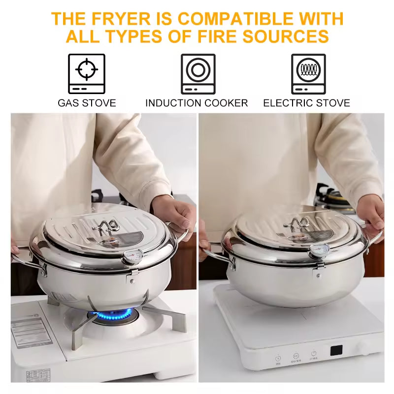 Tempura Deep Fryer Japanese Style Deep Fryer 304 Stainless Steel With Thermometer And Filter Cookware Deep Fryer