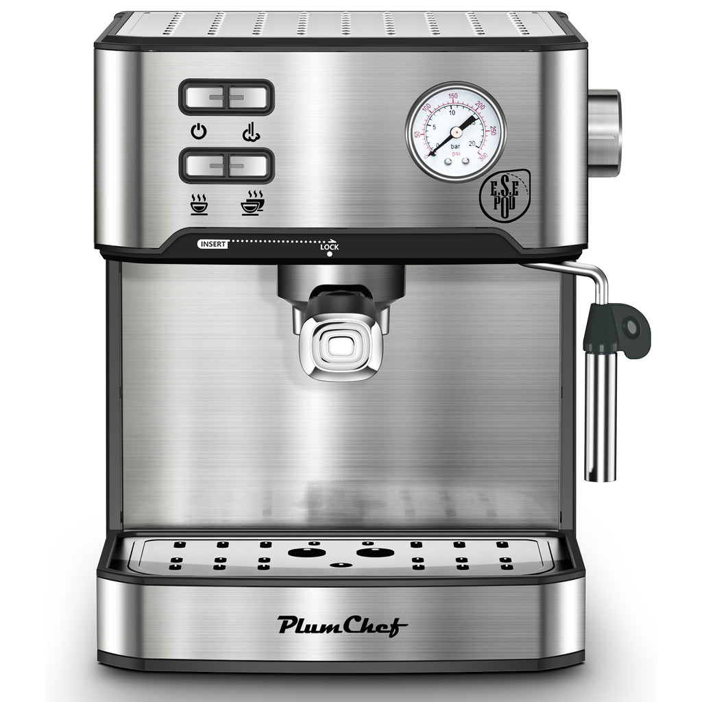 20 Bar Professional Espresso Machine With Milk Frother, Single Double Shot, ESE Pod Compatible, Visual Display Of Pressure, Removable Water Tank For Cappuccino, Latte, Machiato For Home Barista