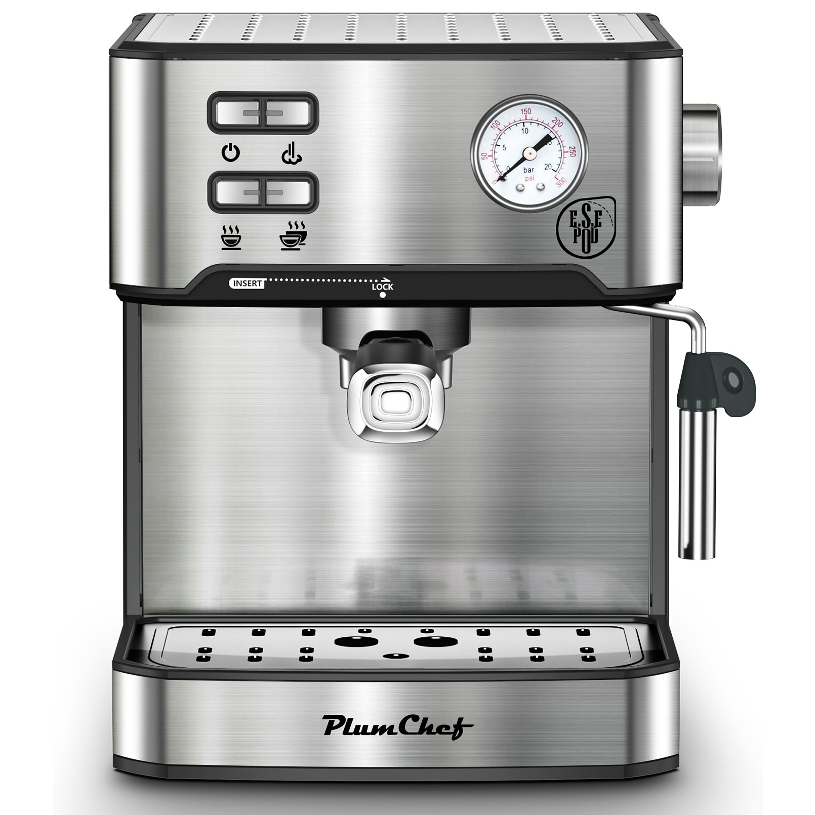 20 Bar Professional Espresso Machine With Milk Frother, Single Double Shot, ESE Pod Compatible, Visual Display Of Pressure, Removable Water Tank For Cappuccino, Latte, Machiato For Home Barista