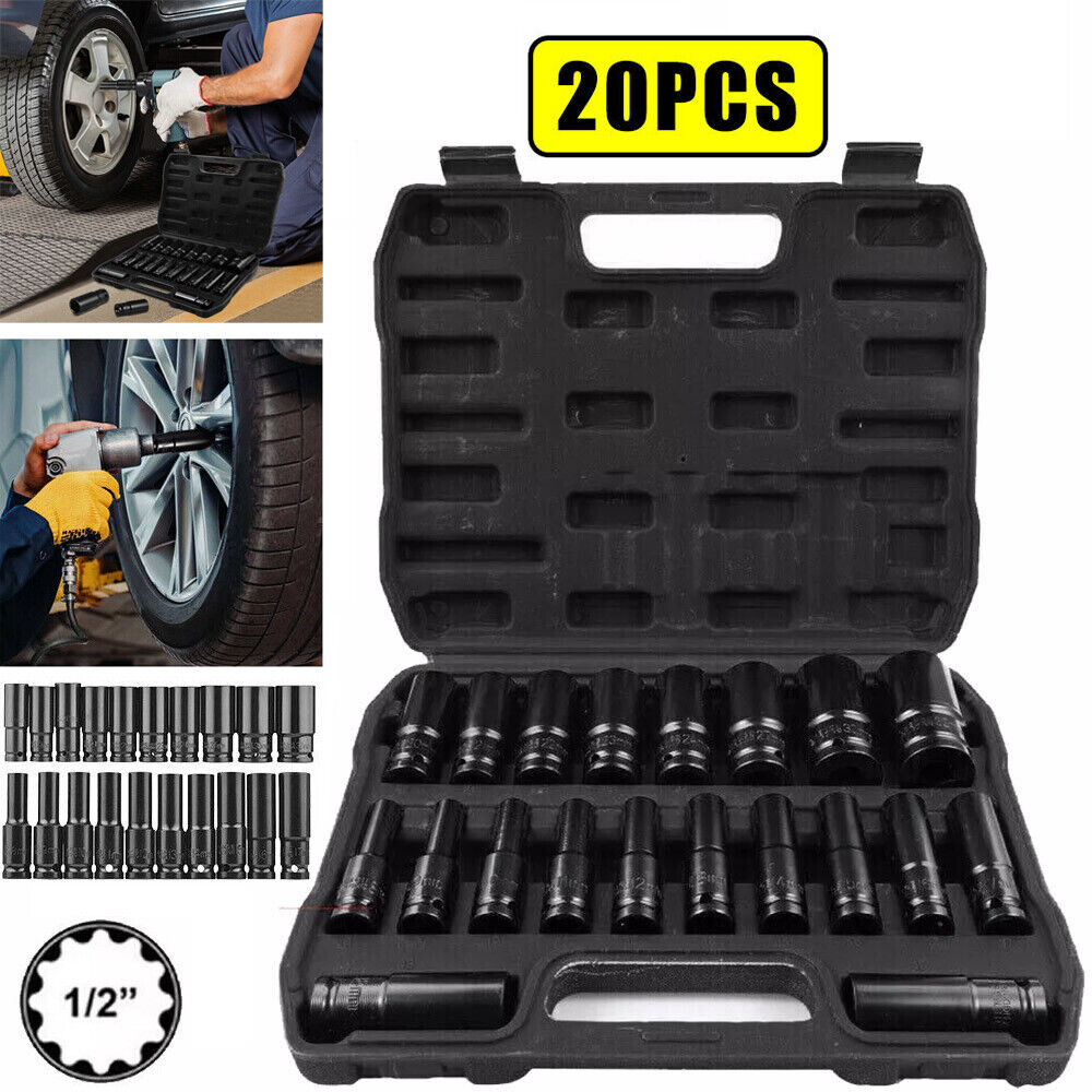 20PCS Deep Impact Socket Set 1 2 Inch Drive Metric 8 - 32mm Lifetime Warranty UK