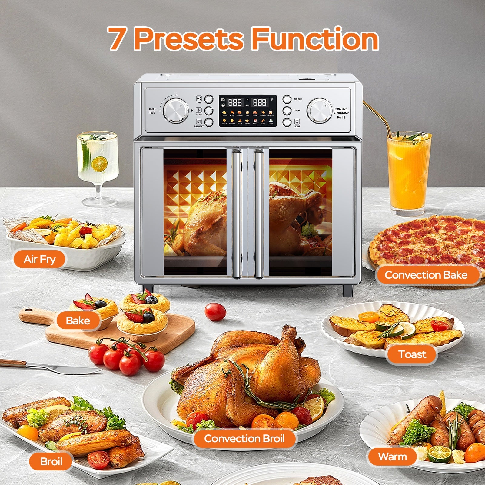 29.5QT French Door Air Fryer Toaster Oven Combo, 14 Presets, Digital Control, Stainless Steel, For Baking, Roasting, Includes Accessories,Silver, Amazon Resale Prohibited