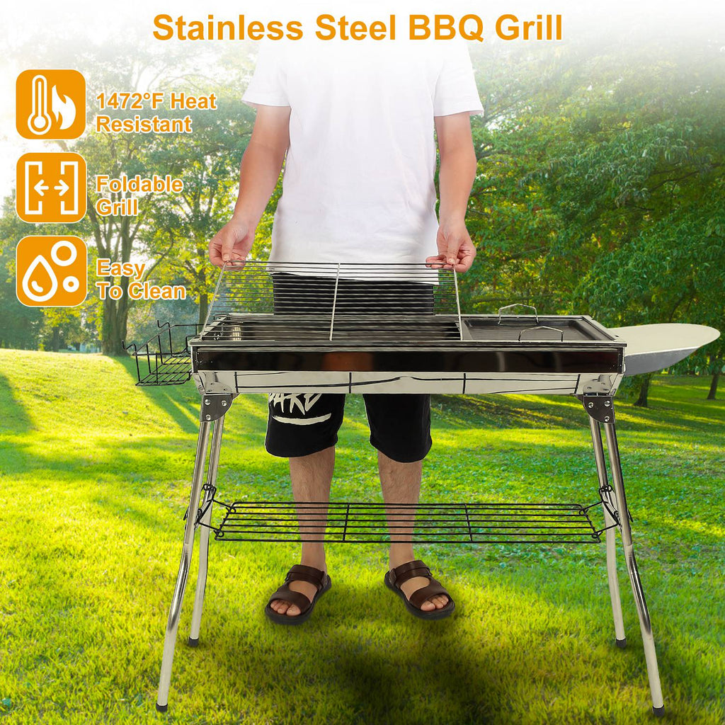 1Pc Foldable BBQ Grill Portable Charcoal Barbeque Grill Stainless Steel BBQ Grill For Picnic Camping Yard Cooking Fedex Shipping