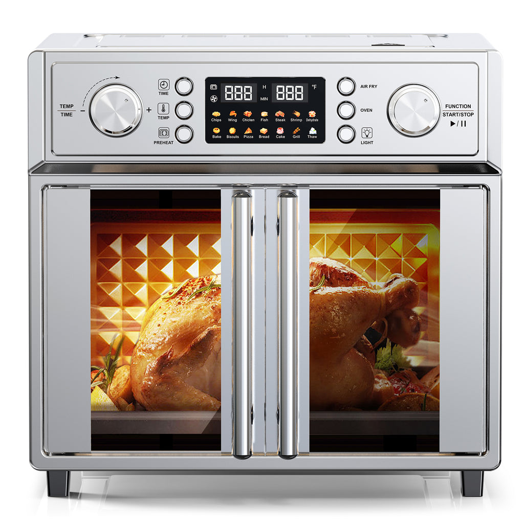29.5QT French Door Air Fryer Toaster Oven Combo, 14 Presets, Digital Control, Stainless Steel, For Baking, Roasting, Includes Accessories,Silver, Amazon Resale Prohibited