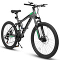 A2460 24 Inch Mountain Bike With Full Suspension, 21 Speed Shifter Lever With Gear Indicator, High Carbon Steel Frame, Mechanical Disc Brakes, Unisex For Men Women Adults, Ideal For Trails.