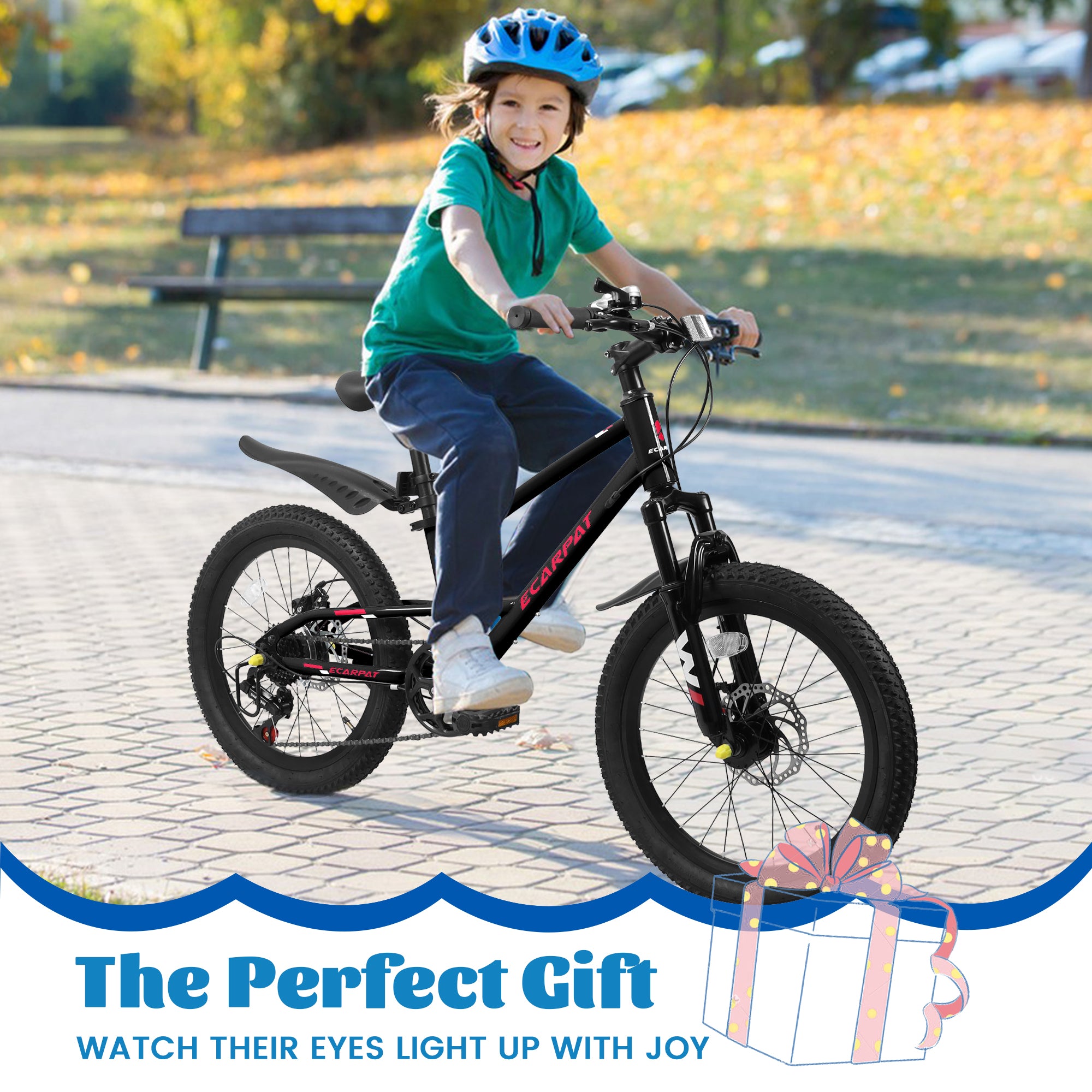 A20184 20 Inch Mountain Kids Bike For Boys & Girls, Ages 6-12, 7-Speed With Front Suspension