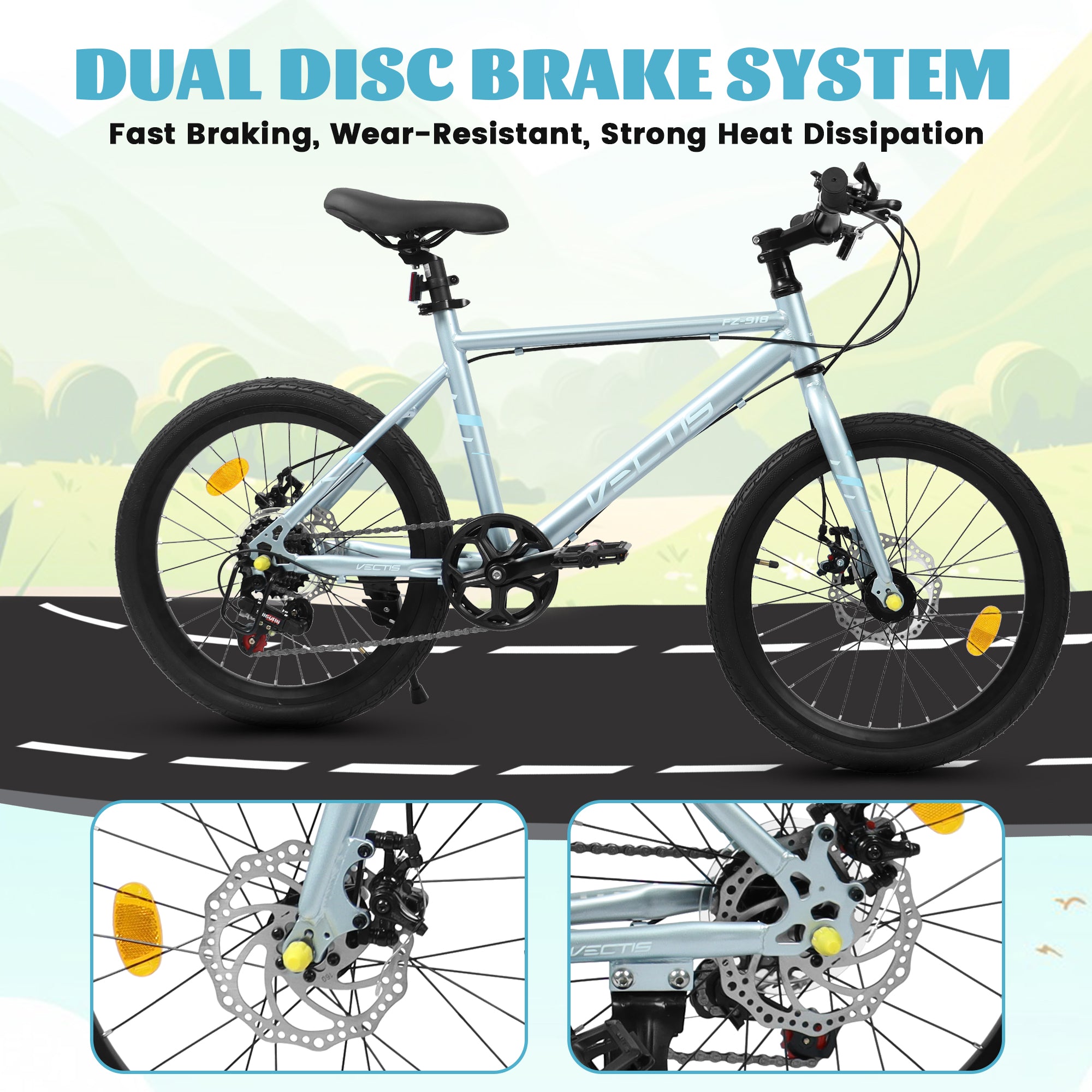 A20183 Kids Bike For 6-12 Years Old, 20 Inch Children's Bicycle For Boys Girls, 7-Speed Steel Frame, , Dual Disc Brakes, 20x1.75 Inch Tires Road Bike, 4 Color Options