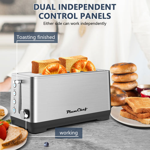 4-Slice Toaster, Extra Wide Long Slot Toaster, 6 Settings, Bagel, Defrost, Reheat, Removable Crumb Tray, Upgraded Stainless Steel, Silver, Amazon Resale Prohibited