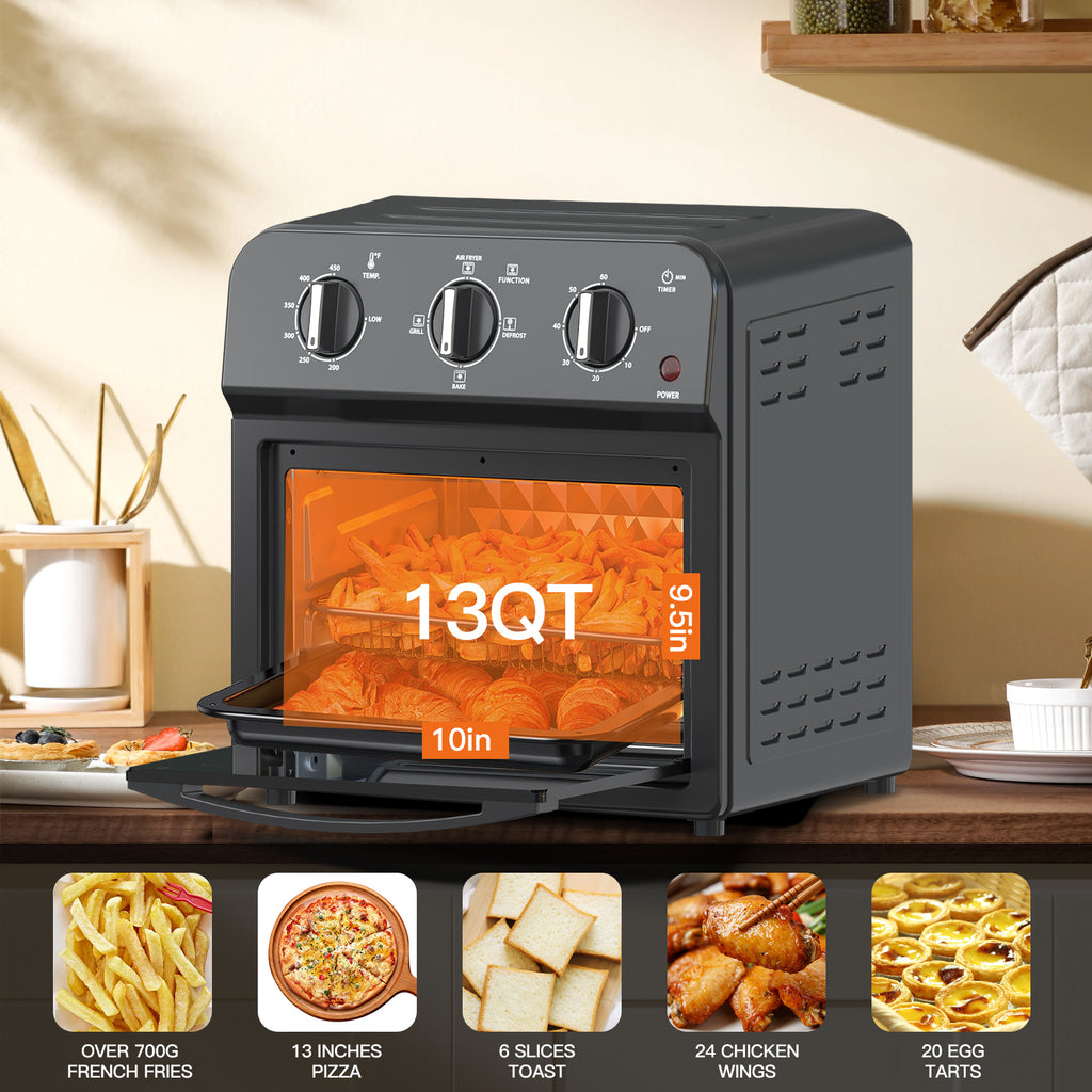 Family Size Air Fryer Toaster Oven Combo,13QT,Hot Air Circulation For Healthy Oil-Free Cooking, Multifunctional Convection Contertop Oven, Adjustable Time & Temp Control, Amazon Resale Prohibited