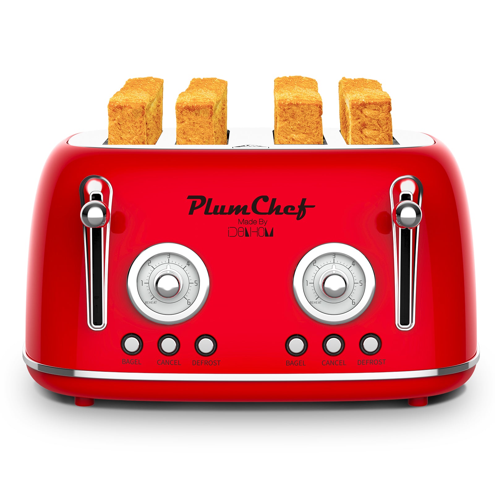 4 Slice Retro Toaster, Dual Control Toaster, 6 Settings, Bagel, Defrost, Removable Crumb Tray, Stainless Steel Housing, 1650W, Red, Amazon Resale Prohibited