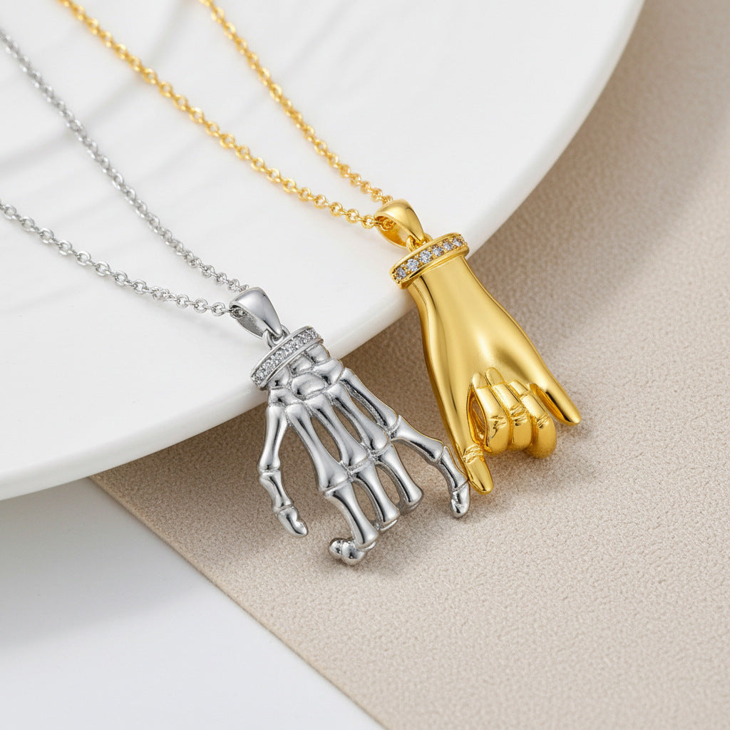 Elegant DesignerStyle HandinHand Couple Necklace Set