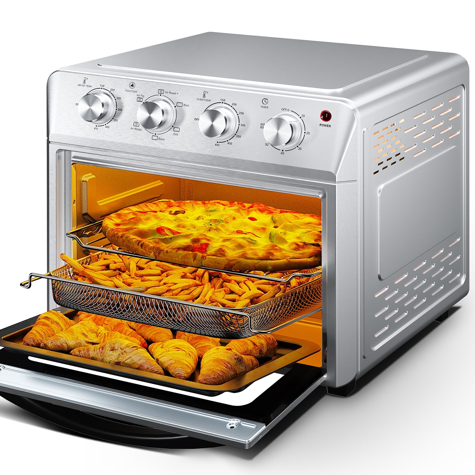27.5QT 6-in-1 Air Fryer Toaster Oven, 6-Slice, Countertop Convection Oven, Air Frying, Baking, Roasting, Broiling & Grilling, 1600W, Sliver, Amazon Resale Prohibited
