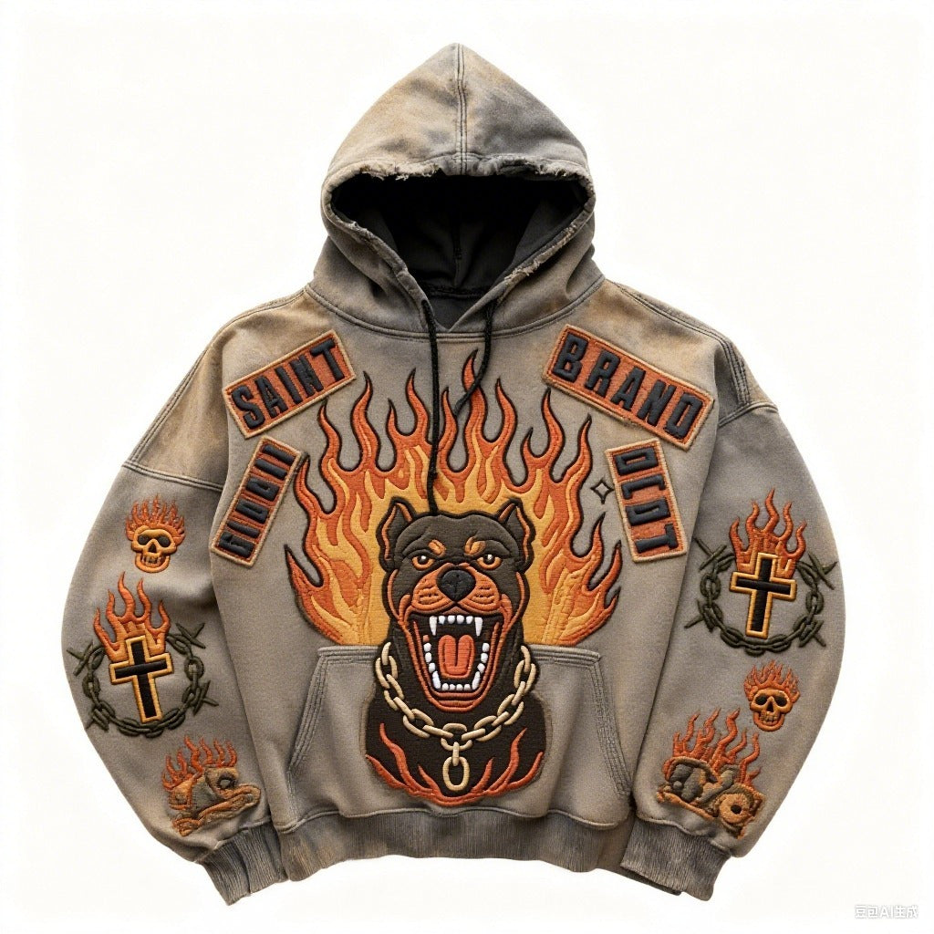 Digital Retro Printed Loose Sweatshirt Hoodie