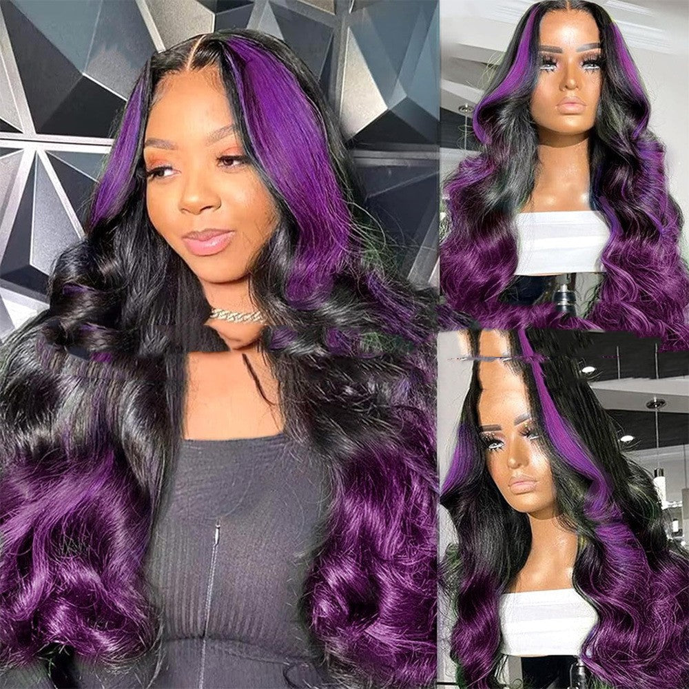 Gradient Purple Headgear Front Lace Real Human Hair