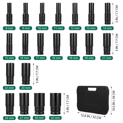 20PCS Deep Impact Socket Set 1 2 Inch Drive Metric 8 - 32mm Lifetime Warranty UK