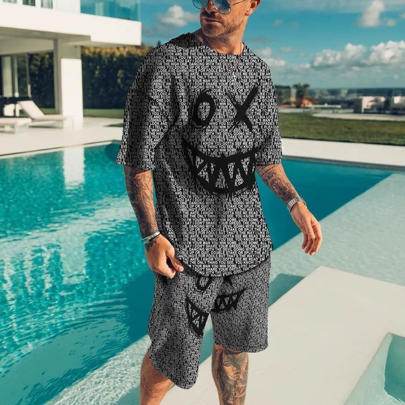 Men's 3D Printing Digital Printing T-Shirt Casual Two Piece Set
