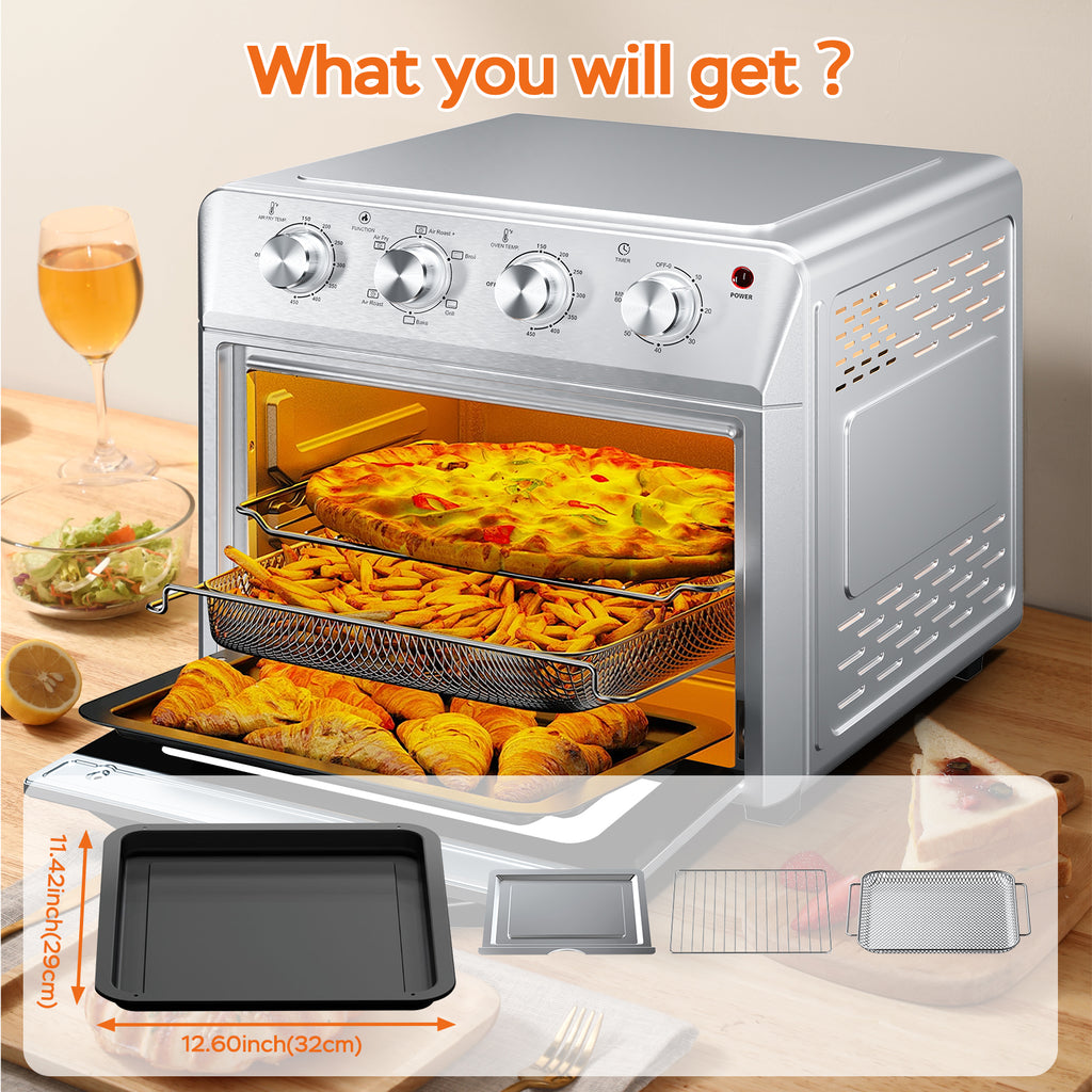 27.5QT 6-in-1 Air Fryer Toaster Oven, 6-Slice, Countertop Convection Oven, Air Frying, Baking, Roasting, Broiling & Grilling, 1600W, Sliver, Amazon Resale Prohibited