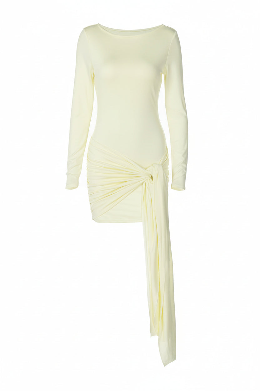 Fashion Sexy Slim Waist Streamer Round-neck Long-sleeved Dress