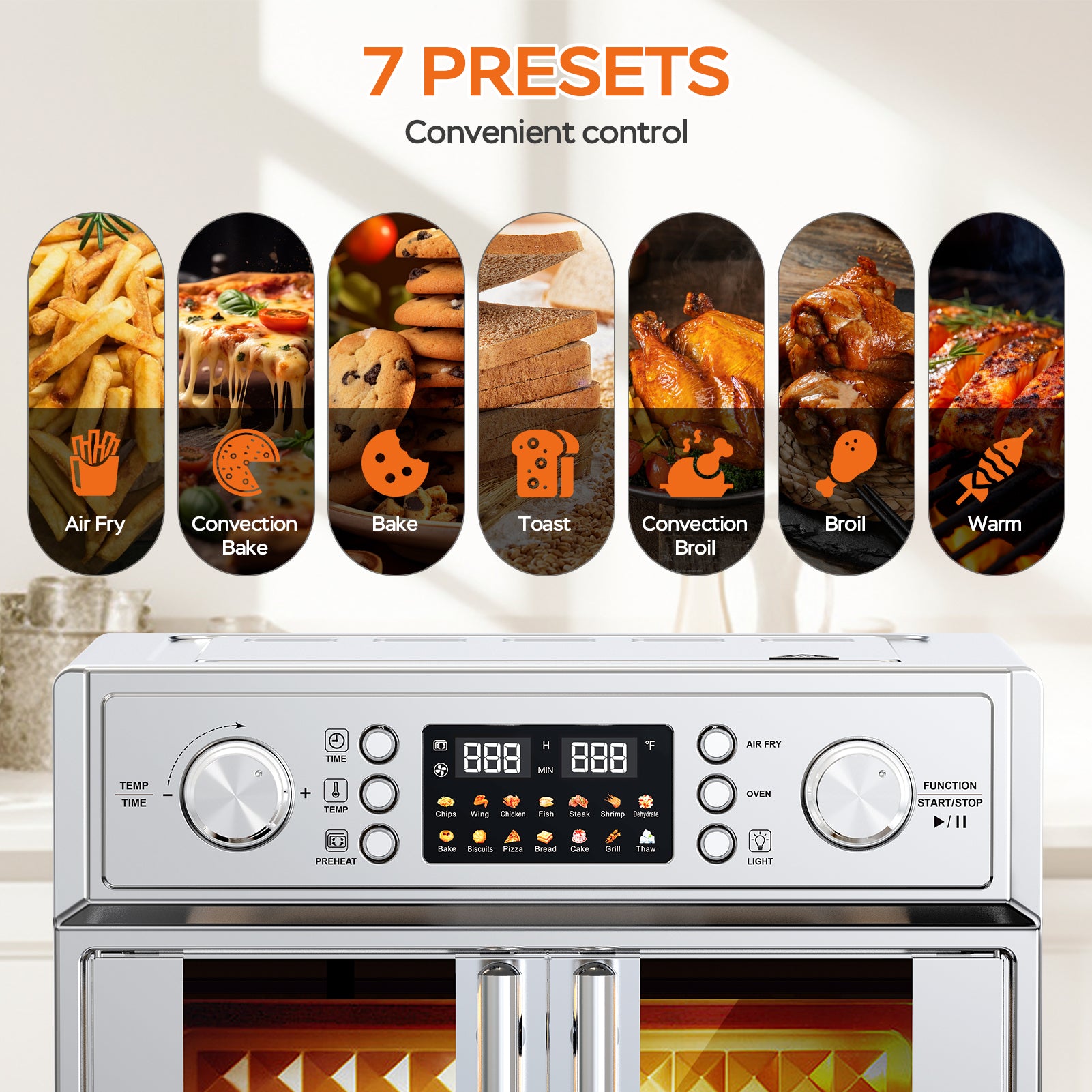 29.5QT French Door Air Fryer Toaster Oven Combo, 14 Presets, Digital Control, Stainless Steel, For Baking, Roasting, Includes Accessories,Silver, Amazon Resale Prohibited