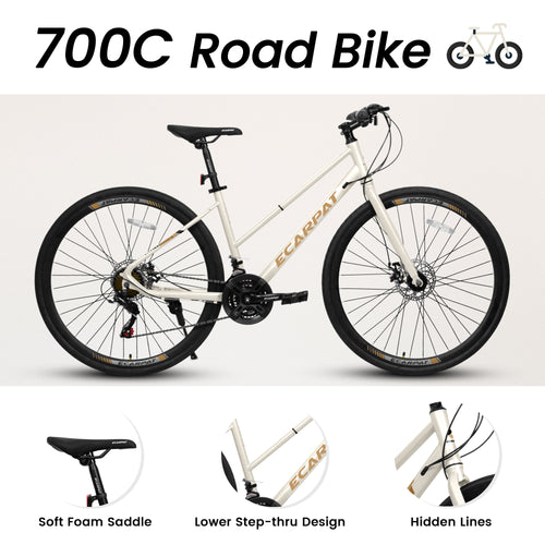 A28250 700Cx35 Road Bike With Aluminum Alloy Wheels, 21-Speed Gear System, Disc Brakes, Wide Tires Ideal For Urban Commuting And Student Transportation