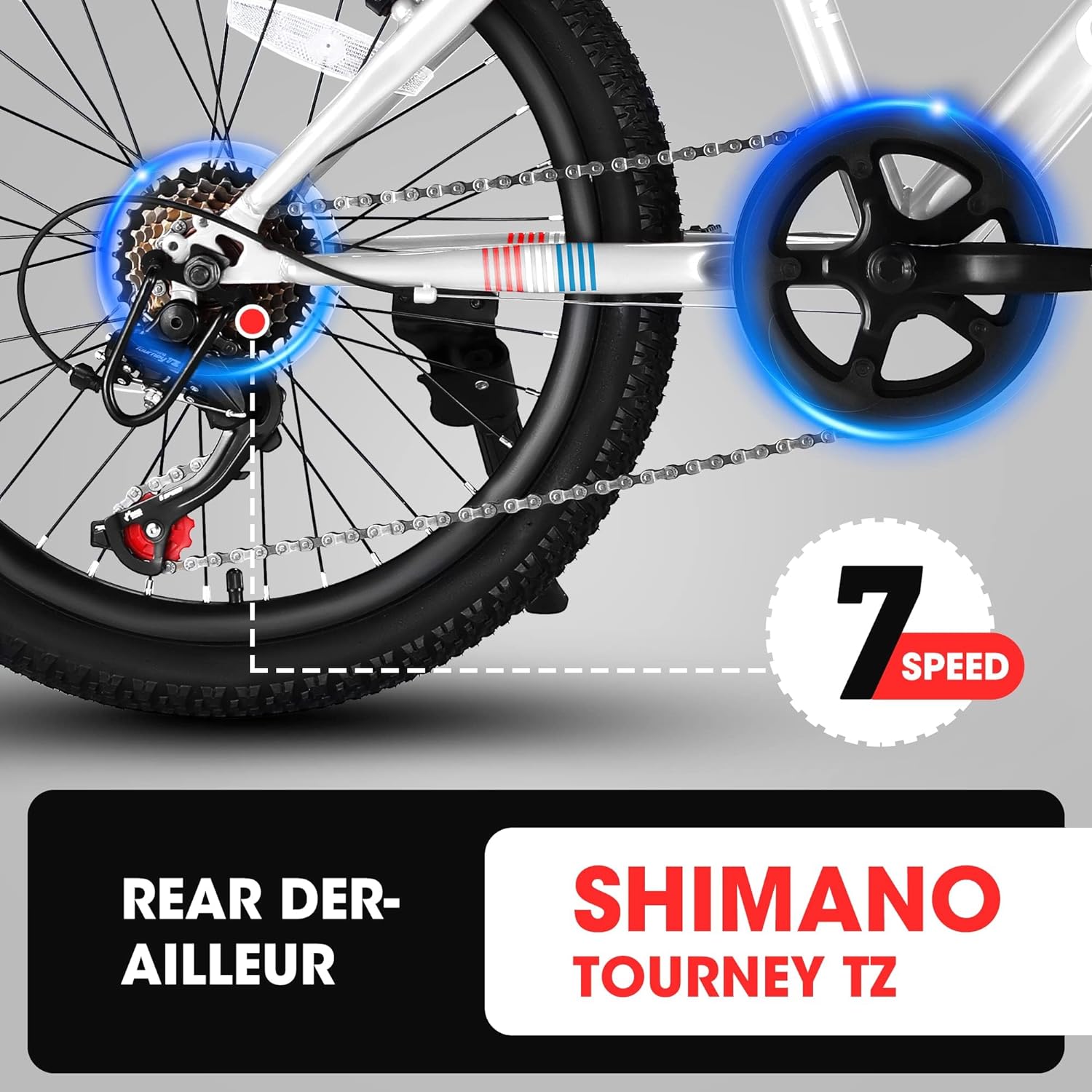 S20101 20 Inch Kids' Bike, Boys Girls Mountain Bike Ages 6-12, 7 Speed Teenager Children Kids' Bicycles, Front Suspension Disc Brake Rear V-Brake, High Steel Frame