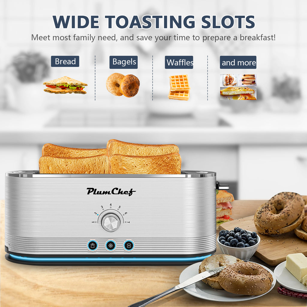 4-Slice Toaster, 7 Settings, Defrost, Reheat, Removable Crumb Tray, Full Body Stainless Steel Housing, Anti-Fingerprint, Anti-Jam, 1350W, Silver, Amazon Resale Prohibited
