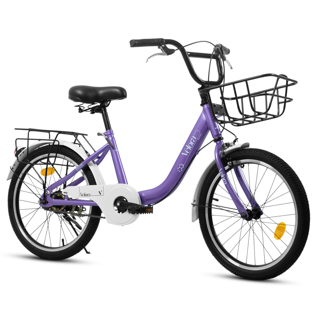 A20182 20 Inch Kids Bike For Boys & Girls, Children's Bicycle With Coaster Brake & V-Brake, 1-Speed, Chain Guard & Rear Rack, Lightweight Steel Frame Pink, Green, Purple, White
