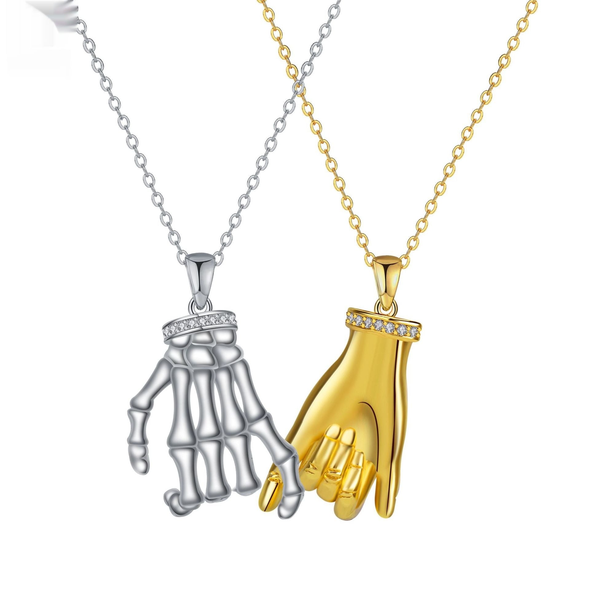 Elegant DesignerStyle HandinHand Couple Necklace Set