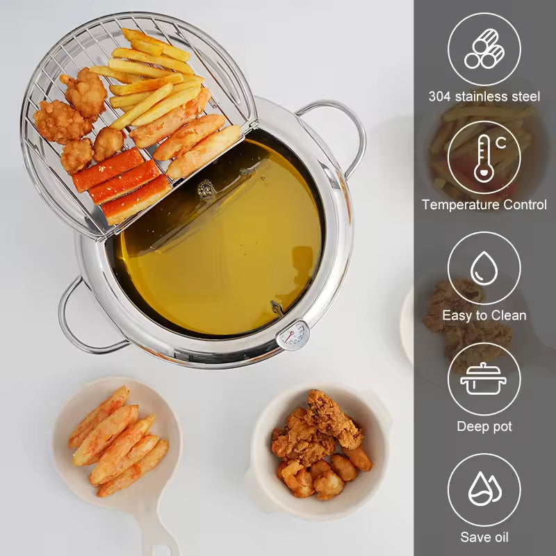 Tempura Deep Fryer Japanese Style Deep Fryer 304 Stainless Steel With Thermometer And Filter Cookware Deep Fryer