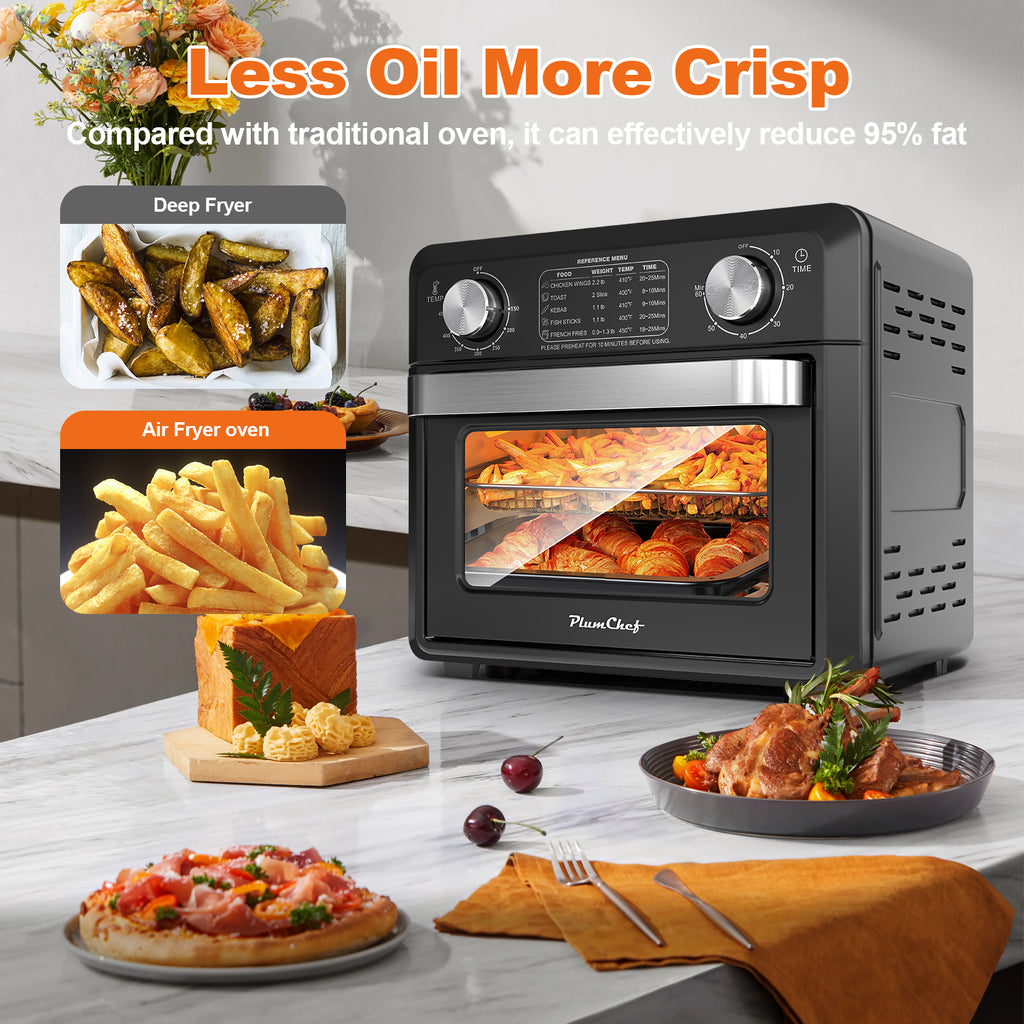 11QT Compact Air Fryer Toaster Oven, 1000W, Convection Countertop, With Reference Menus, 2-Slice Toaster, Adjustable Time And Temperature, Black, Amazon Resale Prohibited