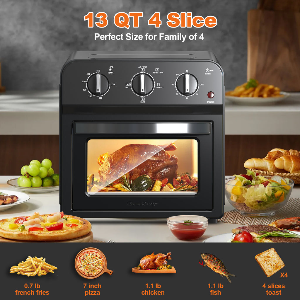 Family Size Air Fryer Toaster Oven Combo,13QT,Hot Air Circulation For Healthy Oil-Free Cooking, Multifunctional Convection Contertop Oven, Adjustable Time & Temp Control, Amazon Resale Prohibited
