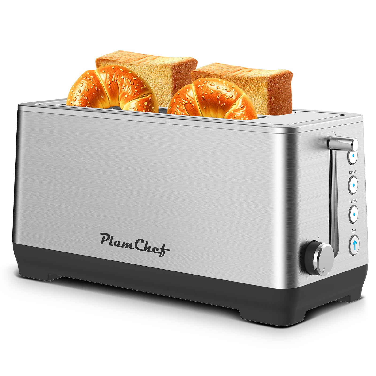 4-Slice Toaster, Extra Wide Long Slot Toaster, 6 Settings, Bagel, Defrost, Reheat, Removable Crumb Tray, Upgraded Stainless Steel, Silver, Amazon Resale Prohibited