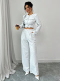 Spring And Autumn Long-sleeve Short-pants Suit, Tweed Short Jacket With Pearl Buttons, Elegant Round Neck Pearl Button Textured Jacket And Long Pants, Suitable For Commuting, Leisure, Dating, And Vaca