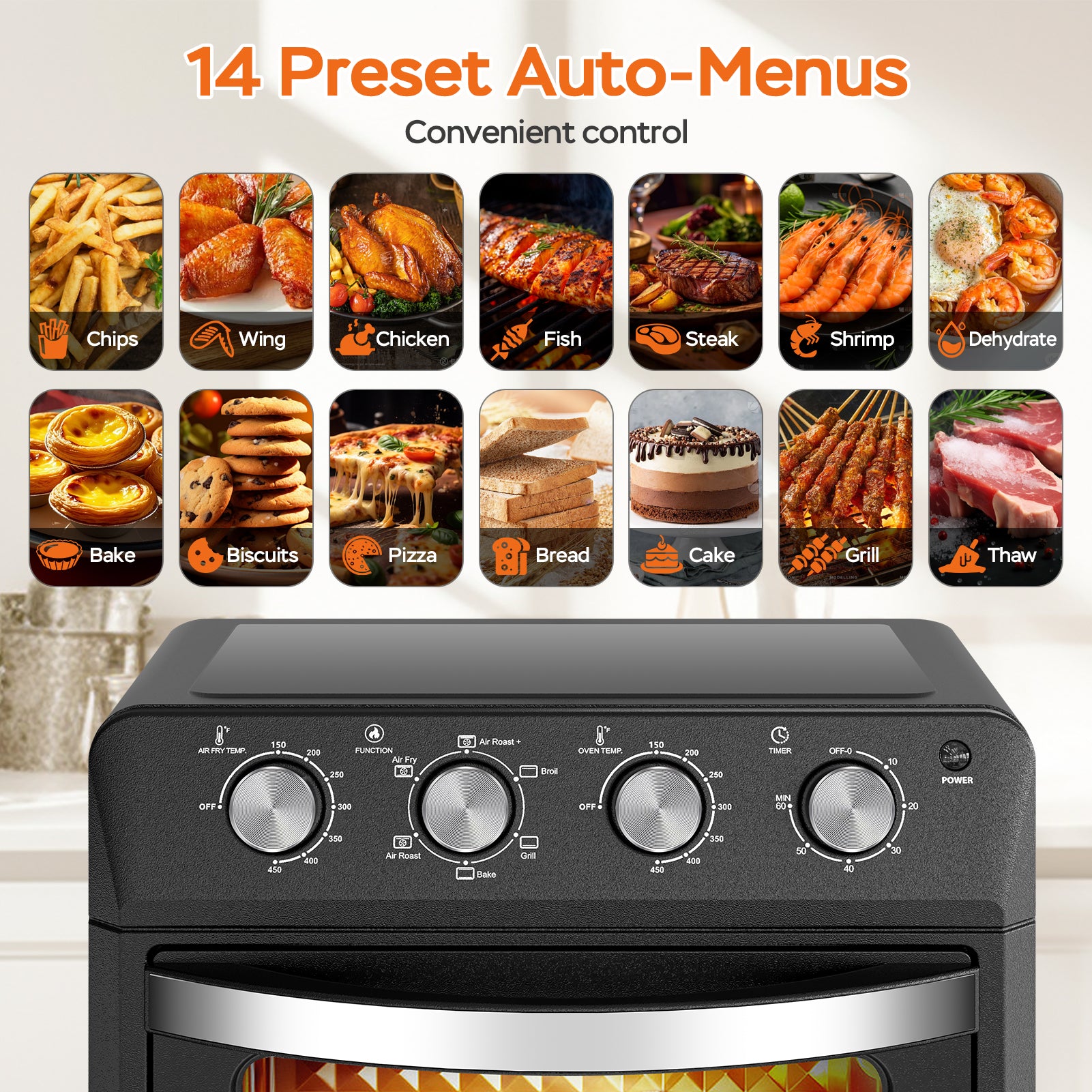 27.5QT 6-in-1 Air Fryer Toaster Oven, Dropdown-Door, 6-Slice, Countertop Convection Oven, Air Frying, Baking, Roasting, Broiling, Grilling, 1600W, Black, Amazon Resale Prohibited