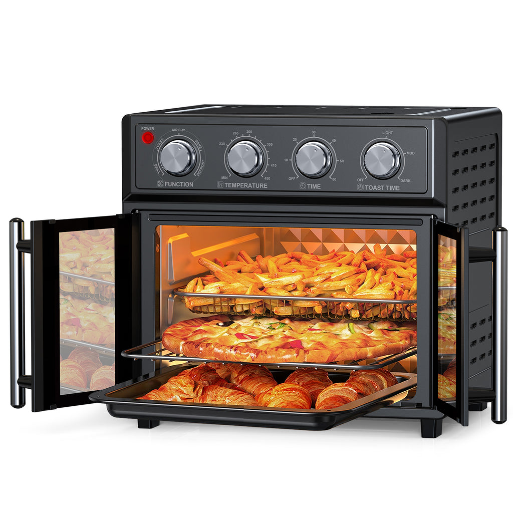 29.5 QT Air Fryer Convection Toaster Oven, French Door, 6 Slices, 1700W, Multifunction Oven, Air Fryer, Toast, Grill, Defrost, Bake, Time And Temperature Controls, Black, Amazon Resale Prohibited