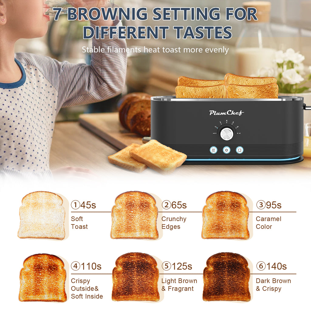 4-Slice Toaster, 7 Settings, Defrost, Reheat Functions, Removable Crumb Tray, Full Body Stainless Steel Housing, Anti-Fingerprint, Anti-Jam, 1350W, Black, Amazon Resale Prohibited