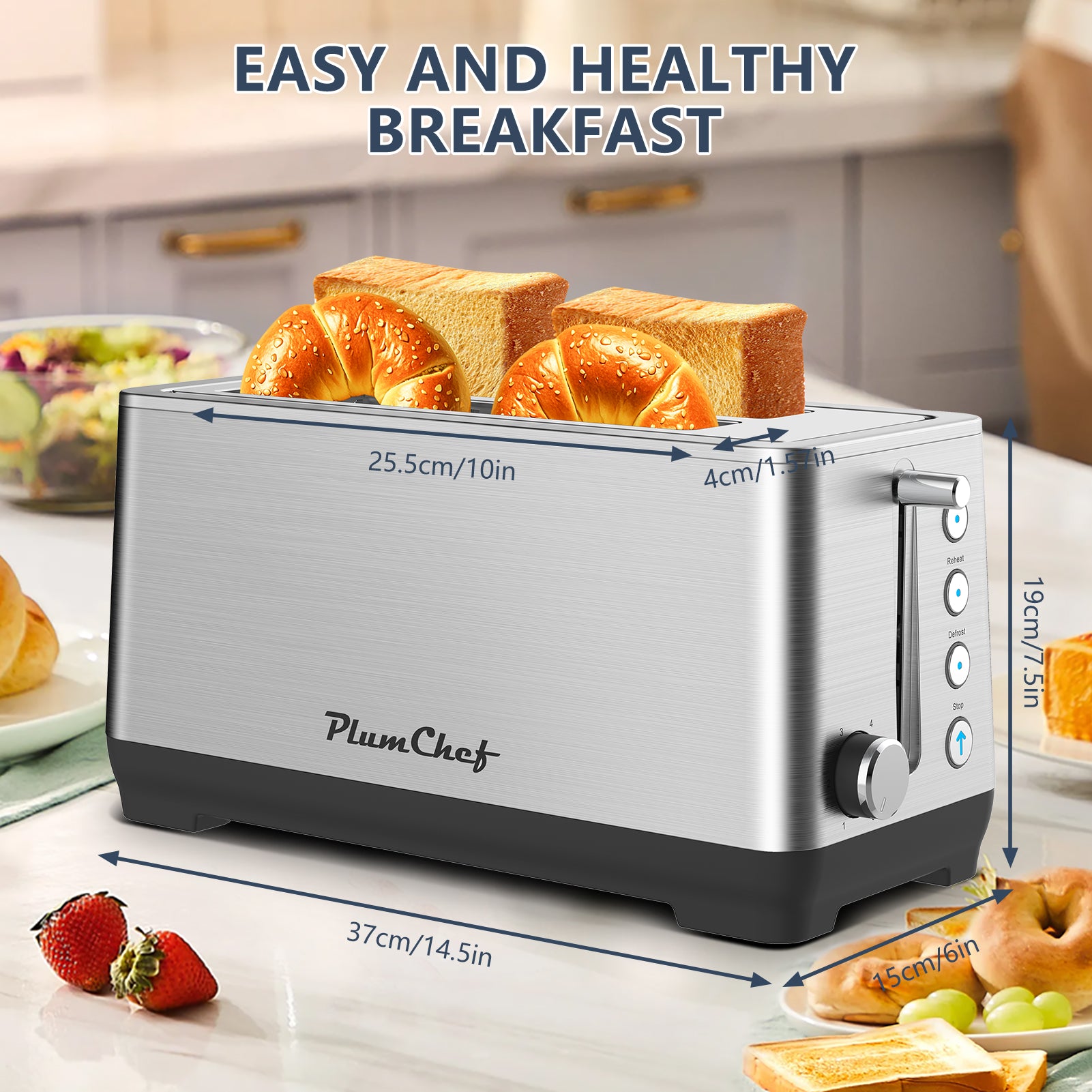 4-Slice Toaster, Extra Wide Long Slot Toaster, 6 Settings, Bagel, Defrost, Reheat, Removable Crumb Tray, Upgraded Stainless Steel, Silver, Amazon Resale Prohibited
