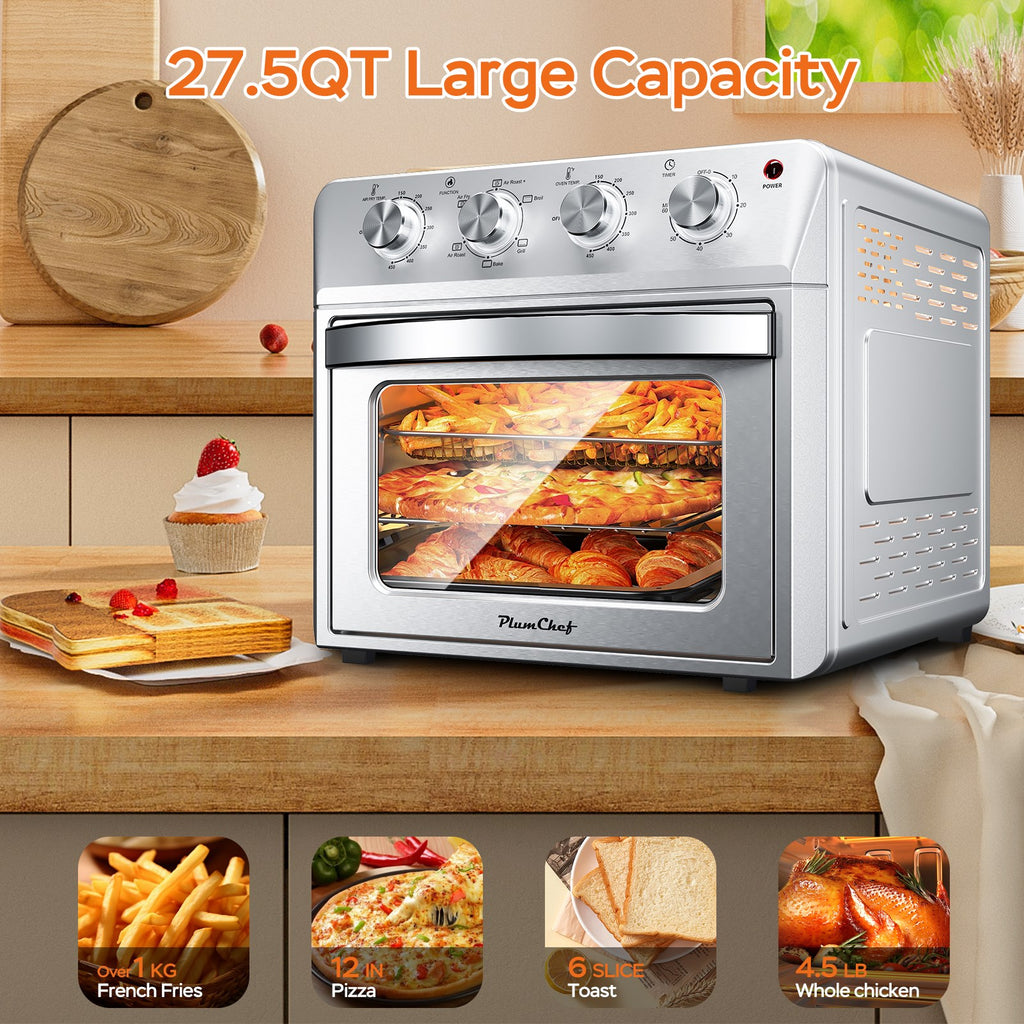 27.5QT 6-in-1 Air Fryer Toaster Oven, 6-Slice, Countertop Convection Oven, Air Frying, Baking, Roasting, Broiling & Grilling, 1600W, Sliver, Amazon Resale Prohibited