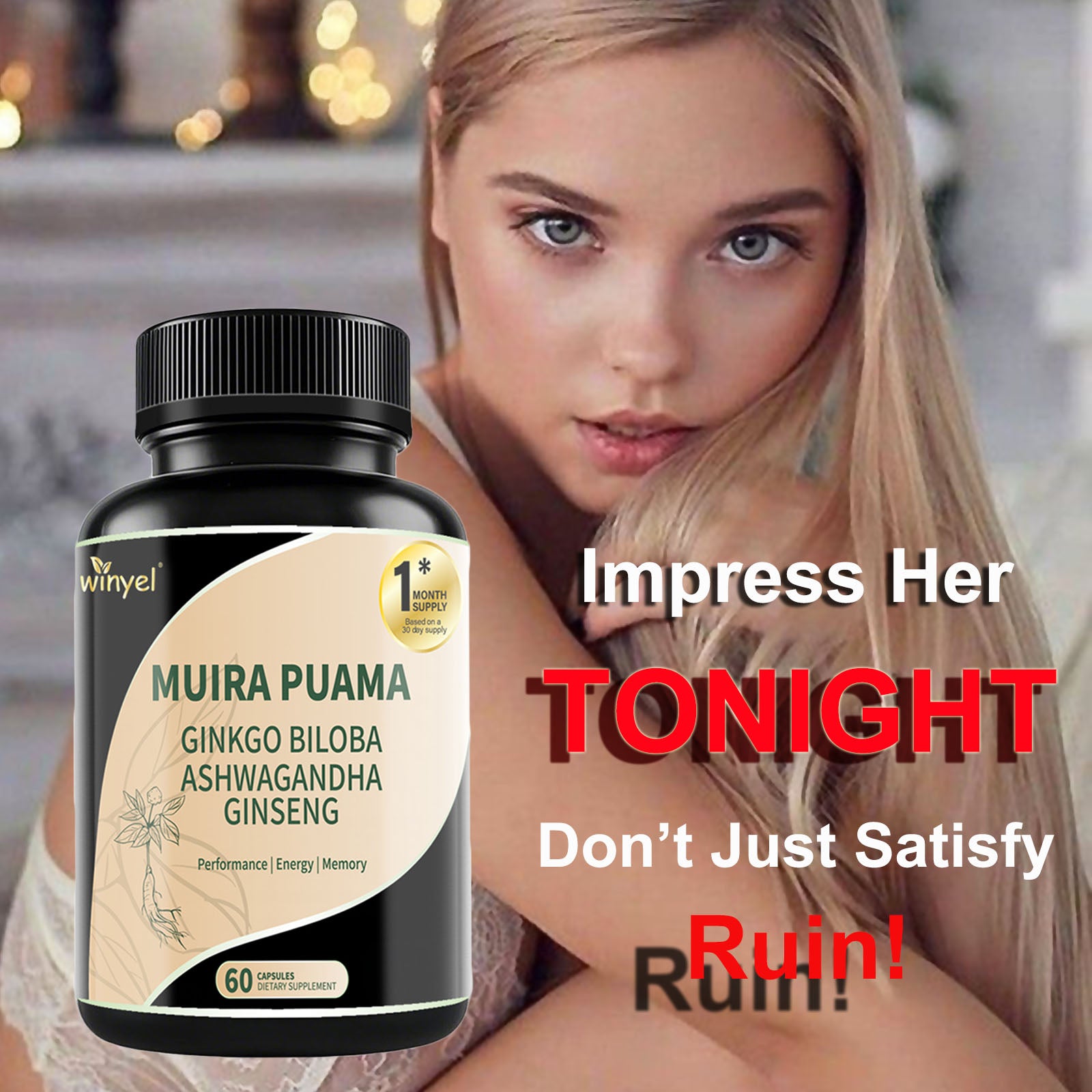 Muira Puama Ginseng Ashwagandha Ginkgo Tribulus  Herbal Supplements  Unleash Your Potential Through Our Pills  Dietary Supplements, Help Promote An Active And Healthy Lifestyle  60 Capsules