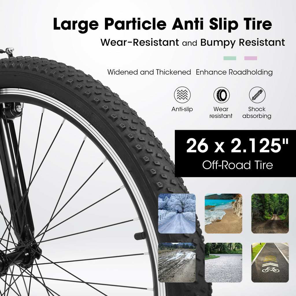 A26208D Mountain Bike 24 26 Inch, High-Density Carbon Steel Frame, 21 Speed, Front Suspension, Dual V-Brakes, Pre-Assembled For Men Women Teens