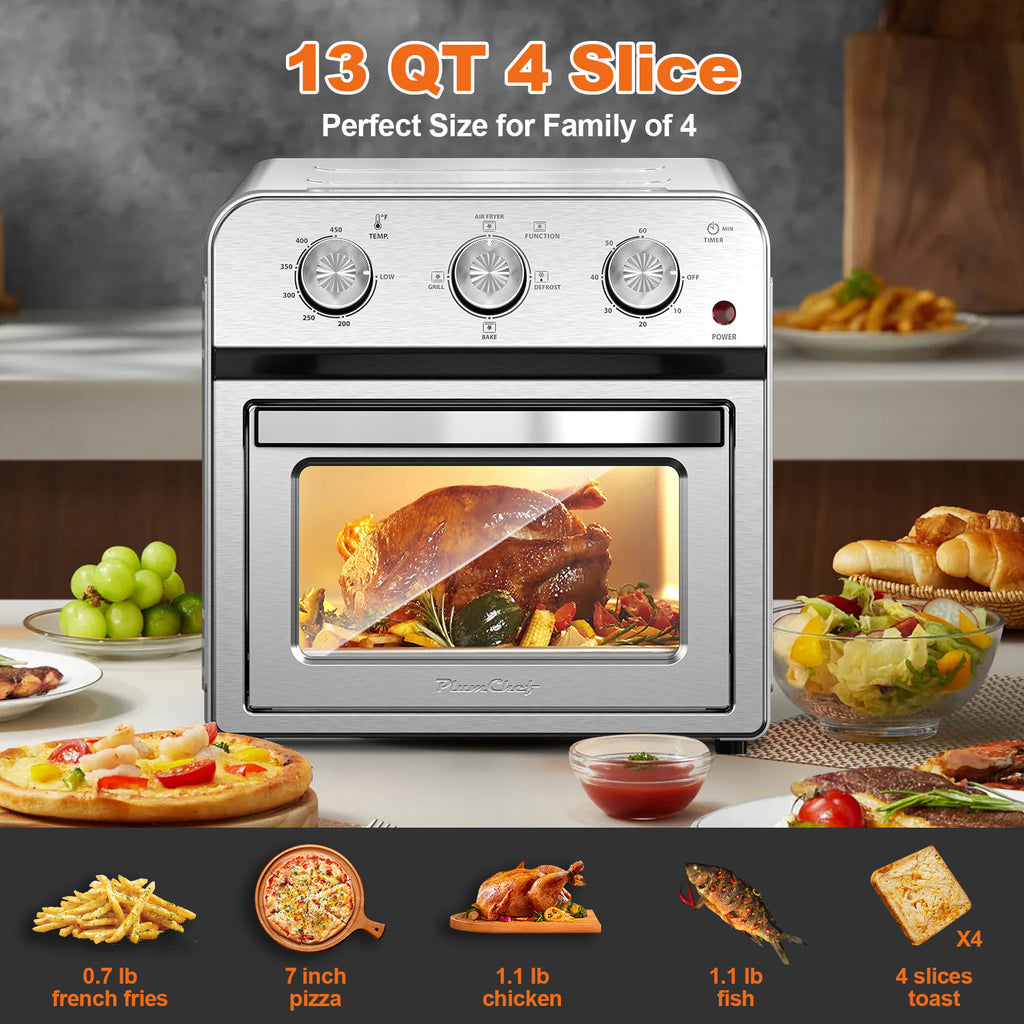 13QT Air Fryer Toaster Oven, Healthy Oil-Free Cooking, Multifunctional Convection Contertop Oven, Adjustable Time, Temp Control, Stainless Steel, Amazon Resale Prohibited