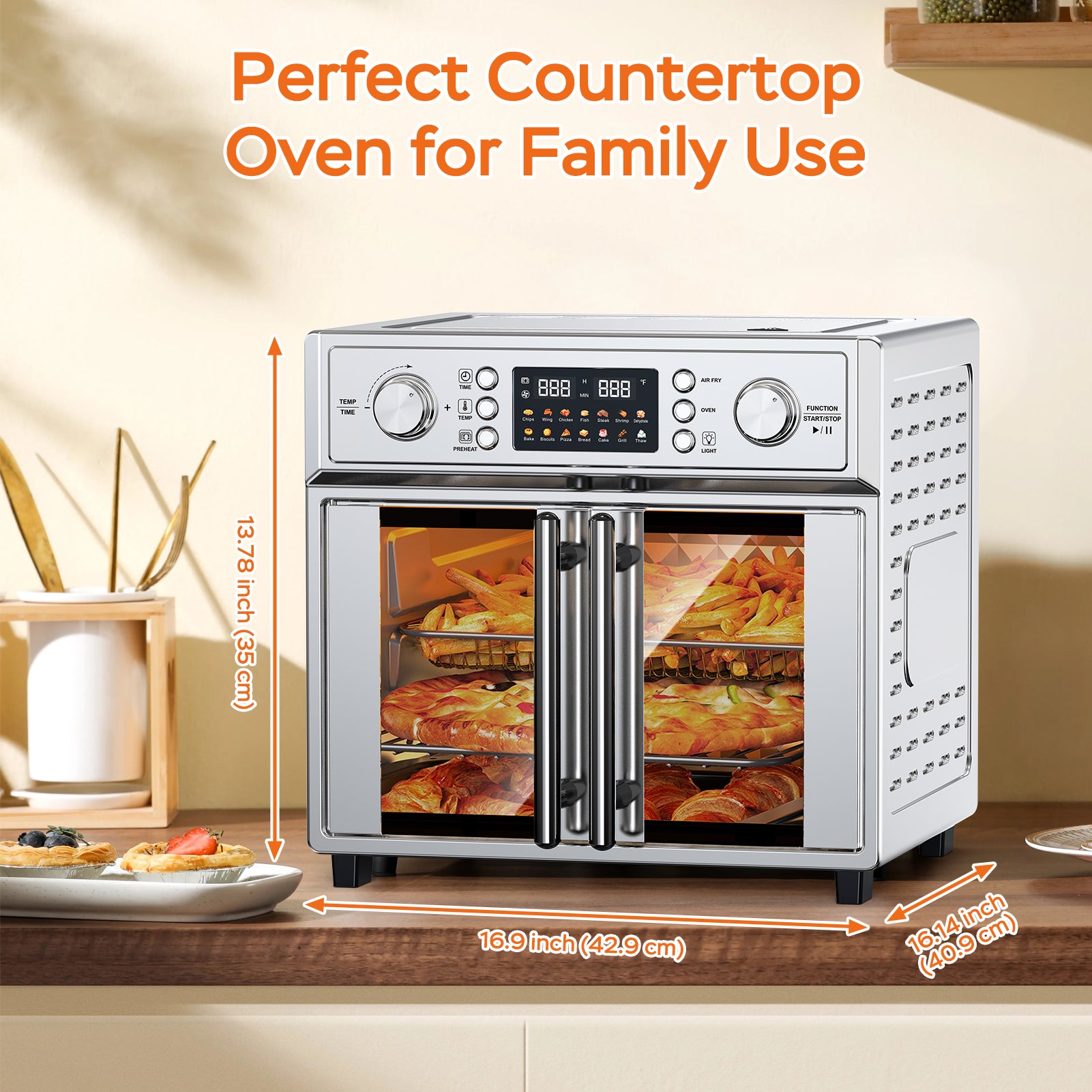 29.5QT French Door Air Fryer Toaster Oven Combo, 14 Presets, Digital Control, Stainless Steel, For Baking, Roasting, Includes Accessories,Silver, Amazon Resale Prohibited