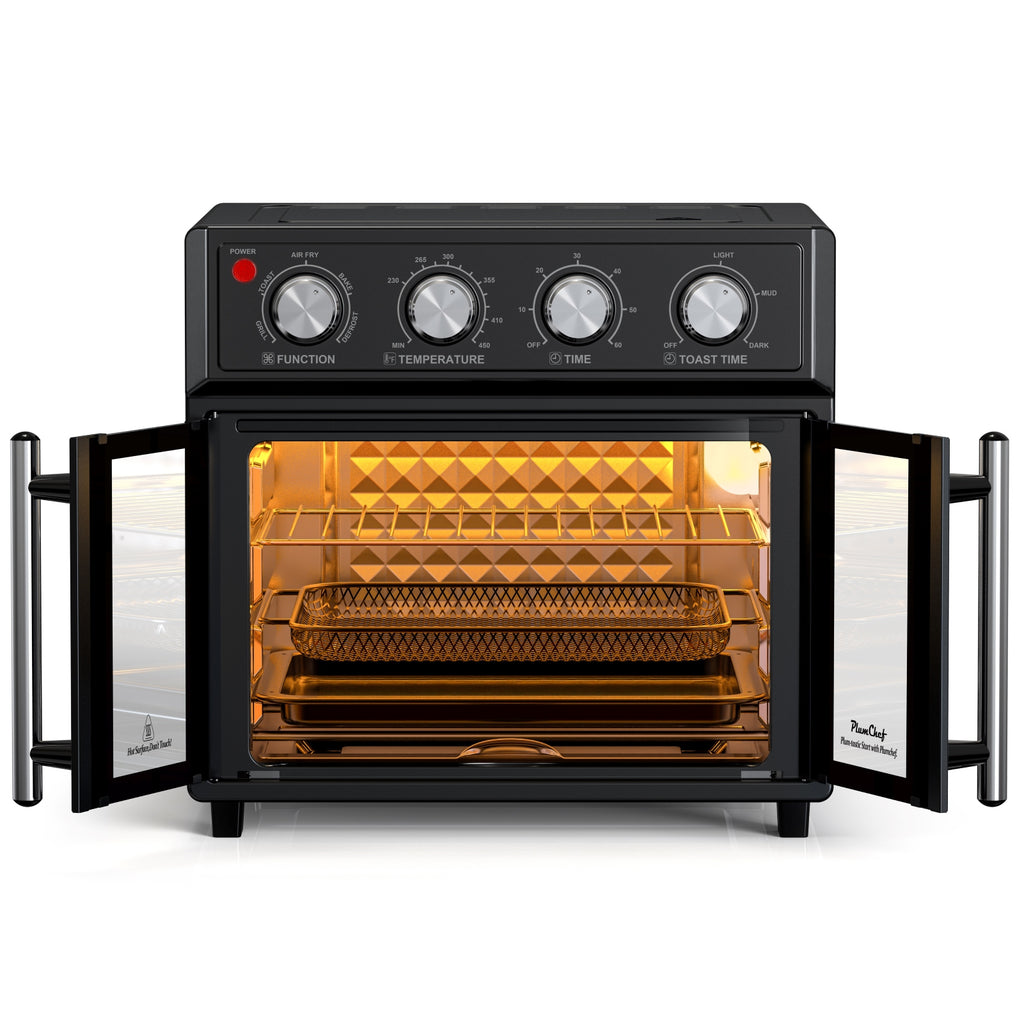 29.5 QT Air Fryer Convection Toaster Oven, French Door, 6 Slices, 1700W, Multifunction Oven, Air Fryer, Toast, Grill, Defrost, Bake, Time And Temperature Controls, Black, Amazon Resale Prohibited