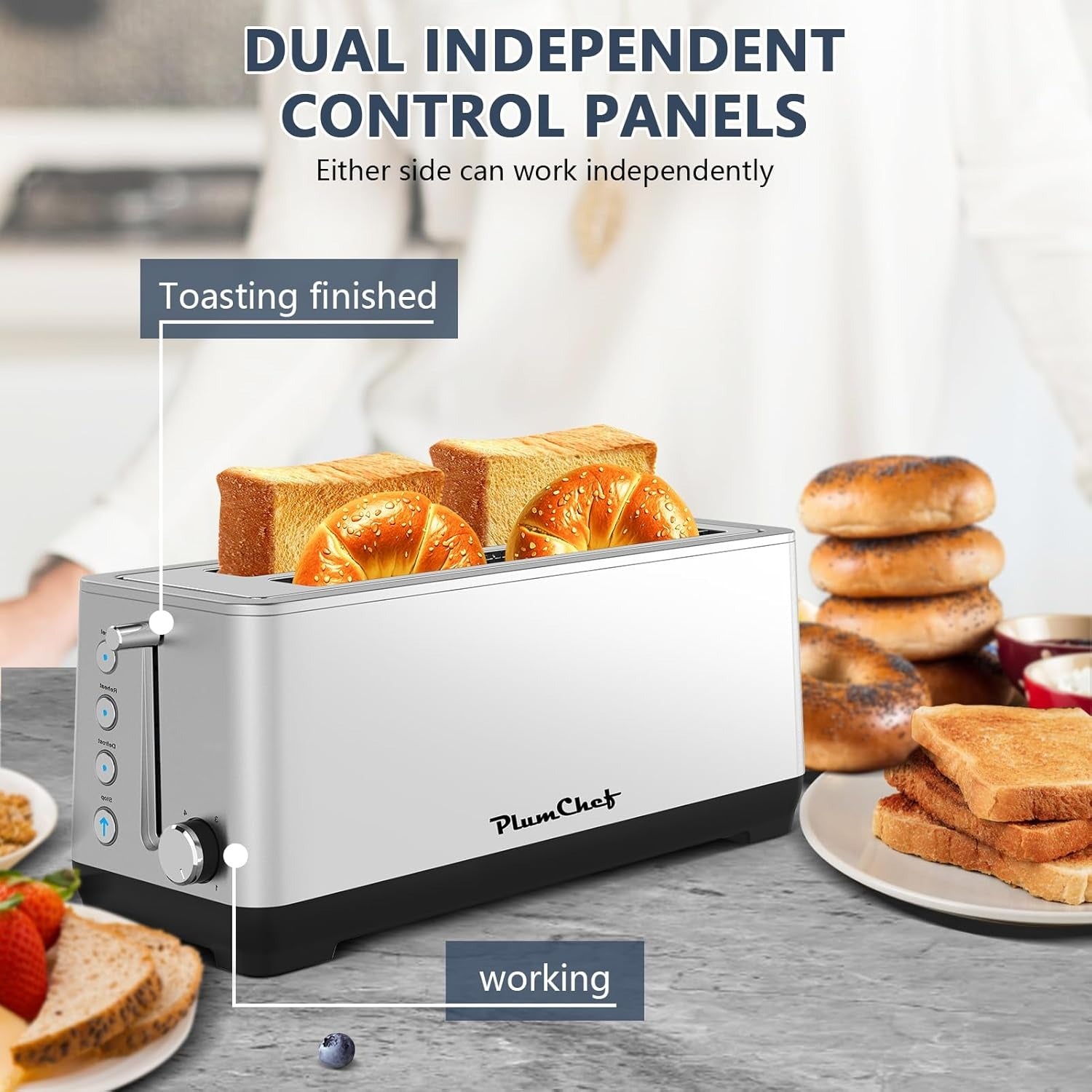 4-Slice Toaster, Extra Wide Long Slot Toaster, 6 Settings, Bagel, Defrost, Reheat, Removable Crumb Tray, Stainless Steel Housing, Silver, Amazon Resale Prohibited
