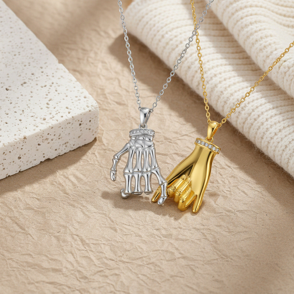 Elegant DesignerStyle HandinHand Couple Necklace Set