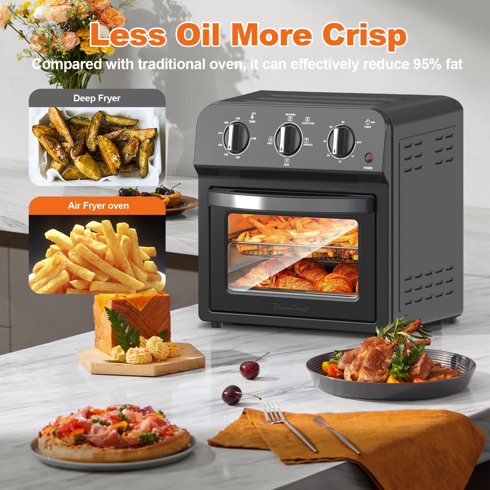 Family Size Air Fryer Toaster Oven Combo,13QT,Hot Air Circulation For Healthy Oil-Free Cooking, Multifunctional Convection Contertop Oven, Adjustable Time & Temp Control, Amazon Resale Prohibited