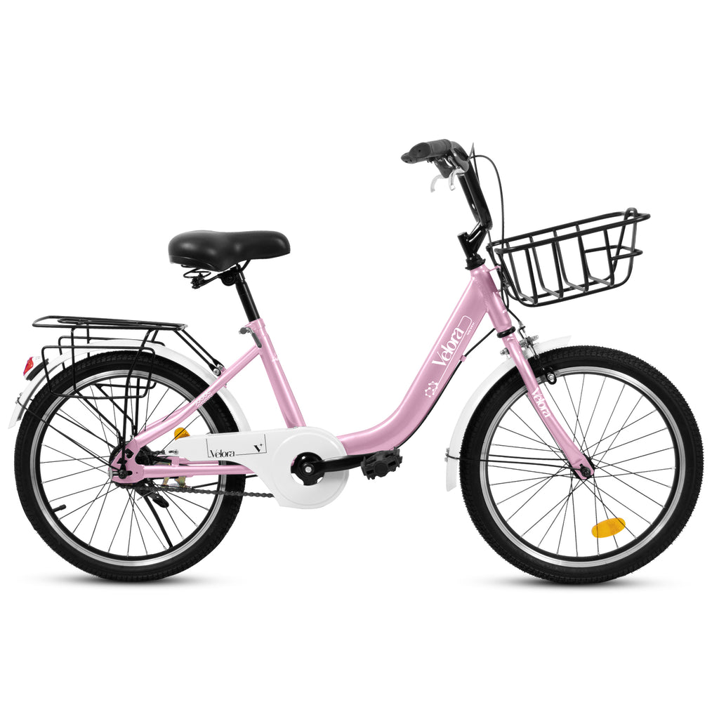 A20182 20 Inch Kids Bike For Boys & Girls, Children's Bicycle With Coaster Brake & V-Brake, 1-Speed, Chain Guard & Rear Rack, Lightweight Steel Frame Pink, Green, Purple, White